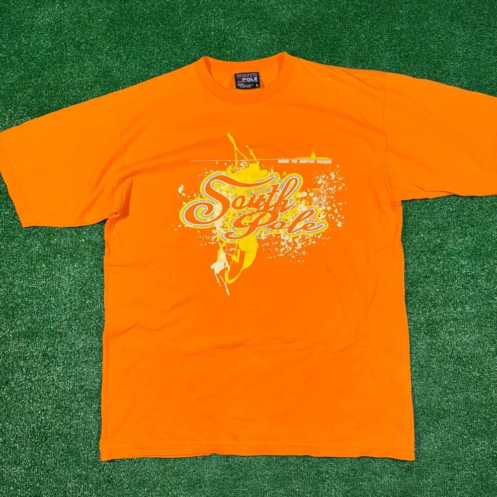 Y2K South Pole Authentic Collection Graphic T-Shirt Orange Large